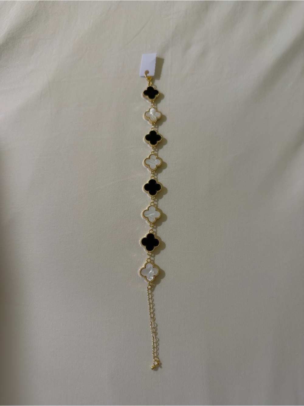 Black/White Clover Charm Bracelet- Women’s Jewelry
